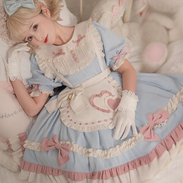 オリジナル ロリータ♡メイドさん A4 スイートロリータ メイド服 リボン アップリケ ハート ガーリー 甘め