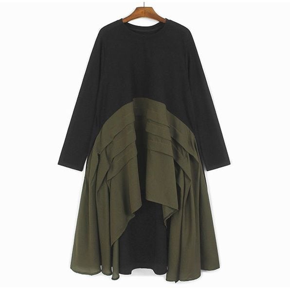 ASYMMETRIC LAYERED LONG SLEEVE MIDI DRESS M-18502