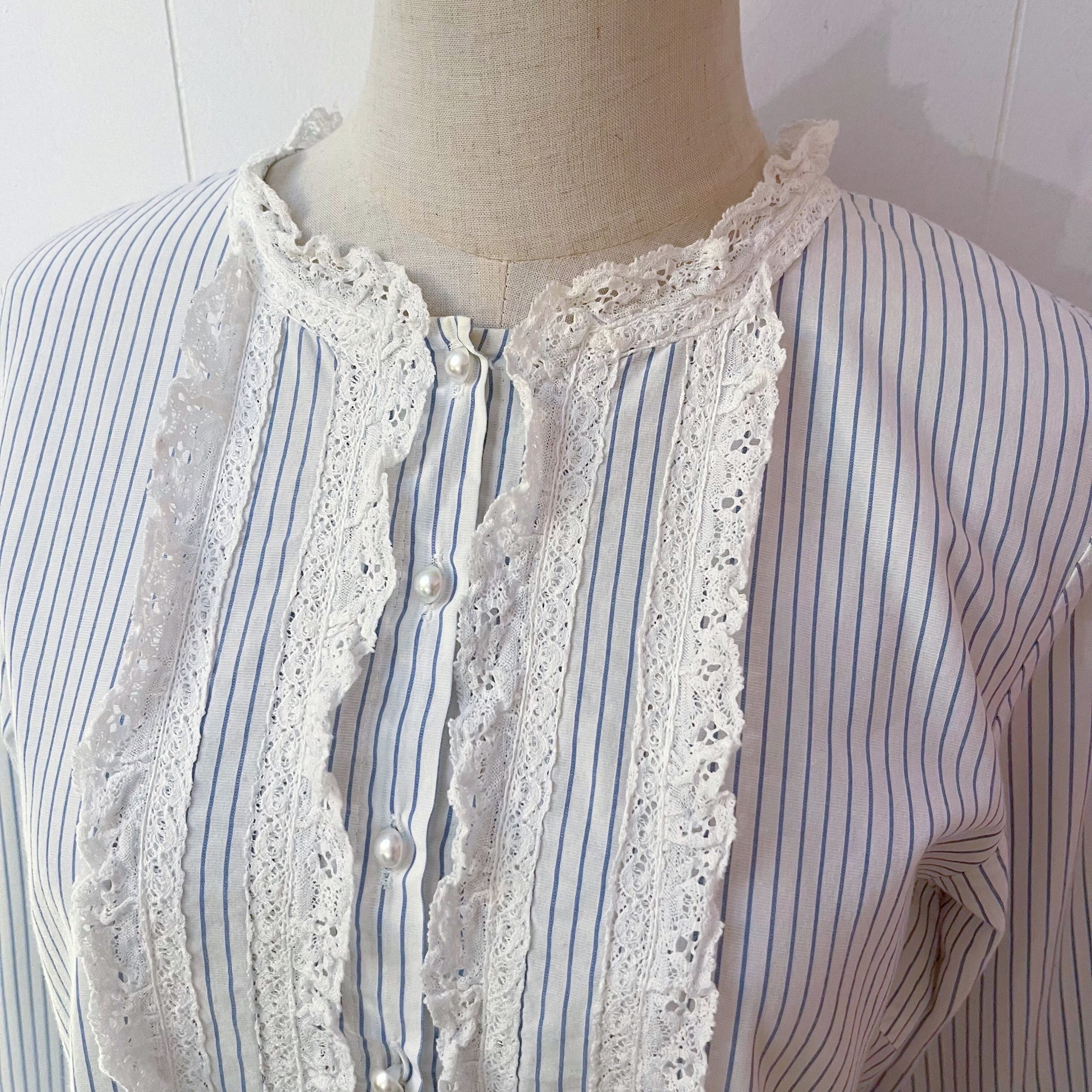 blue stride cotton lace one-piece