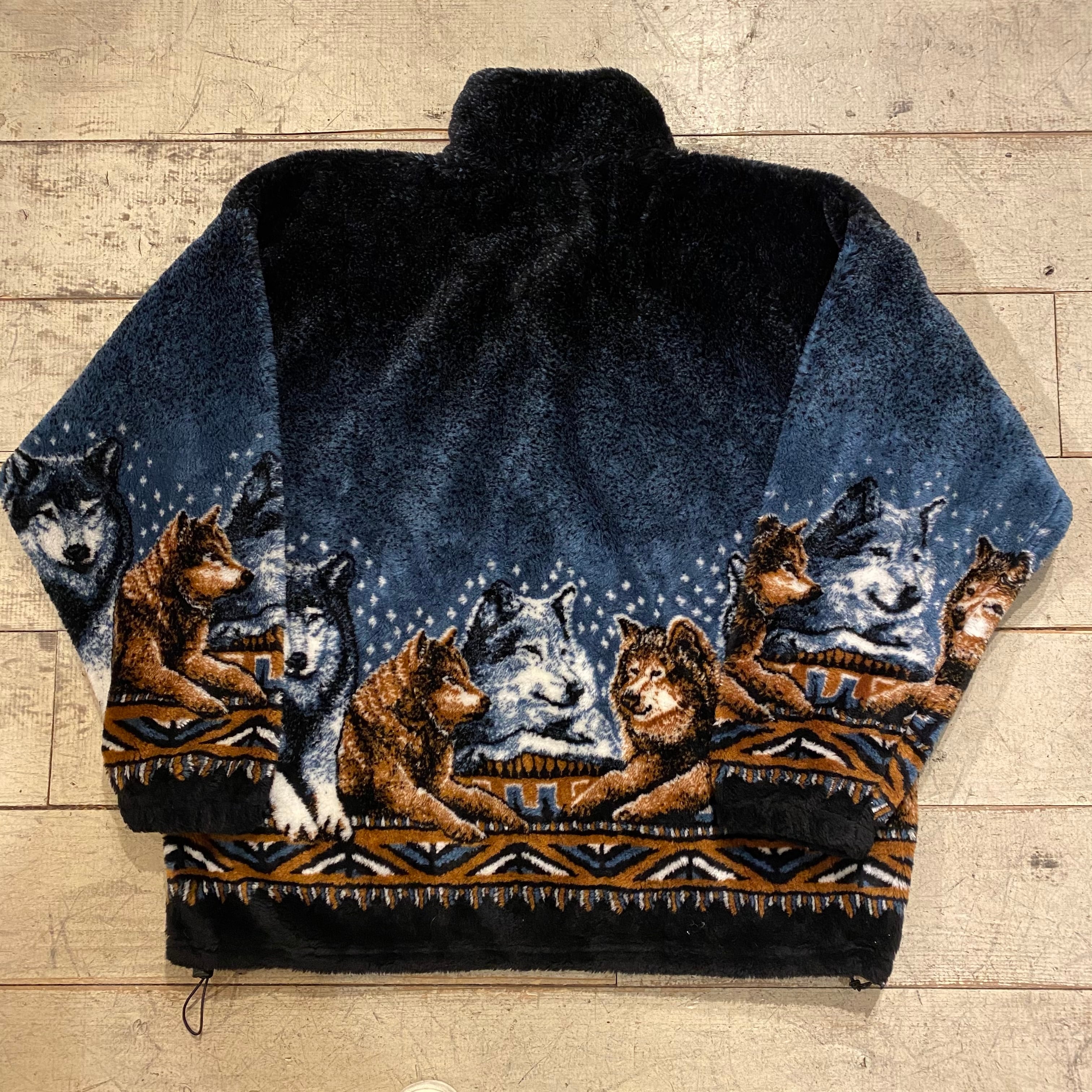 90s MAZMANIA マズマニア ウルフ 狼 fleece jacket