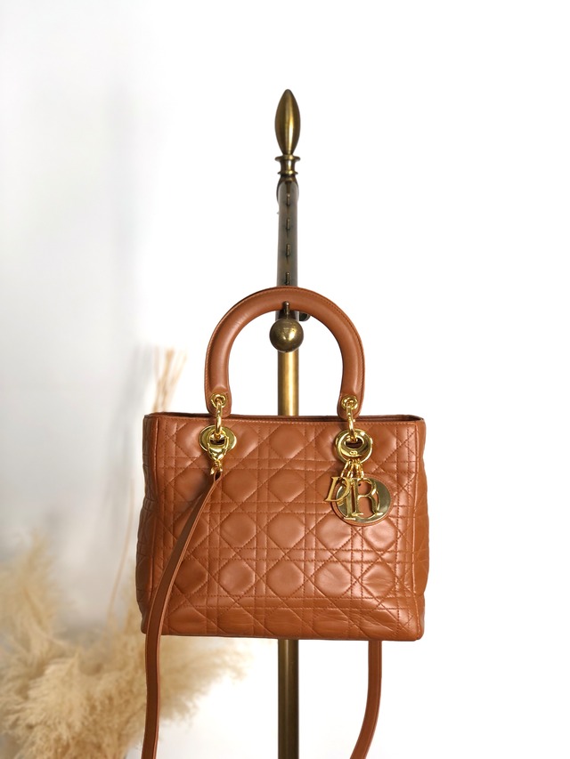 Christian Dior クリスチャン ディオール レディディオール ハンドバッグ ブラウン カナージュ ロゴチャーム レザー 2way vintage ヴィンテージ オールド 5n4tvr