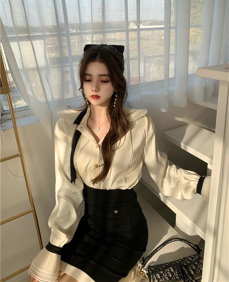 ブラウス シャツ スプリングスタイルトップス ロング 春物 ブラックストロベリース19419567231