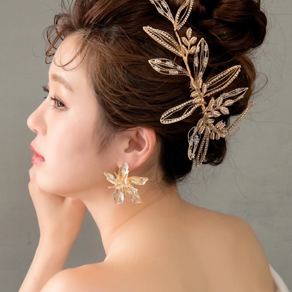 E-084 ウェディング アクセサリー【メタル フラワー ビンテージ スタッド ピアス シルバー or ゴールドより選択】ブライダル 小物