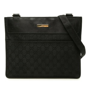 グッチ GGキャンバス 斜め掛け ショルダーバッグ 019 0354 ブラック キャンバス レザー レディース GUCCI 中古