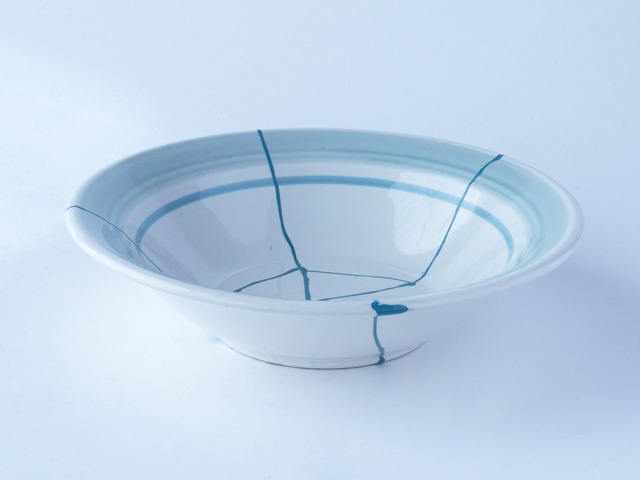 継皿 ライン深皿（水色継ぎ）