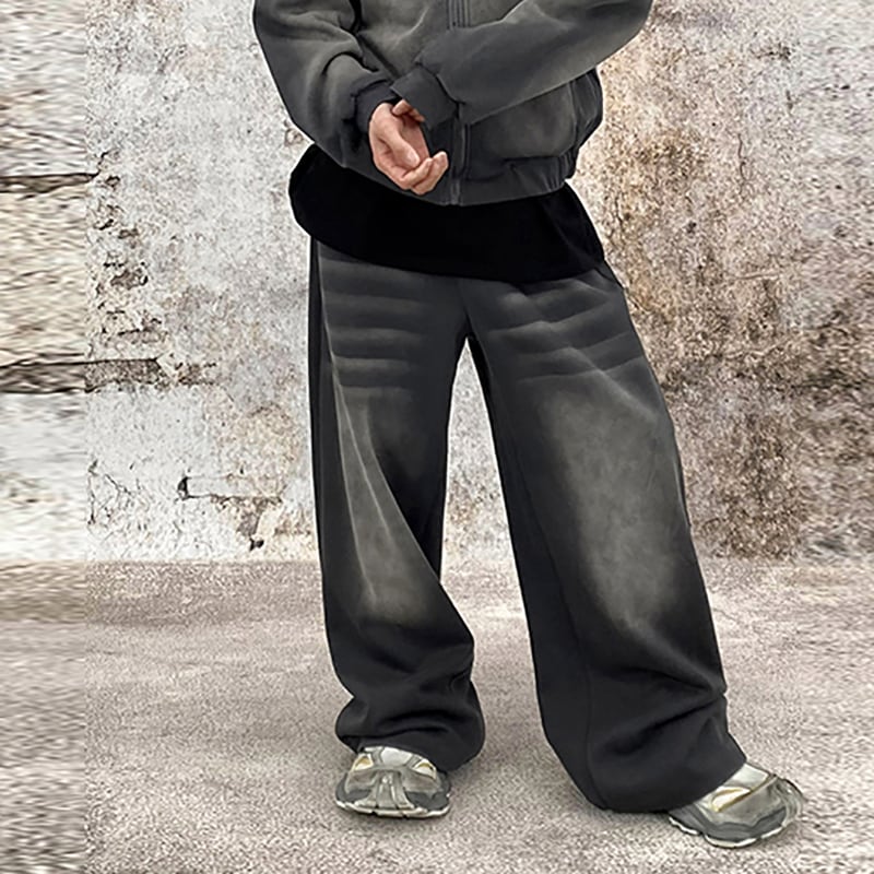 HOZI黒灰色レトロスウェットパンツ | mblueshop
