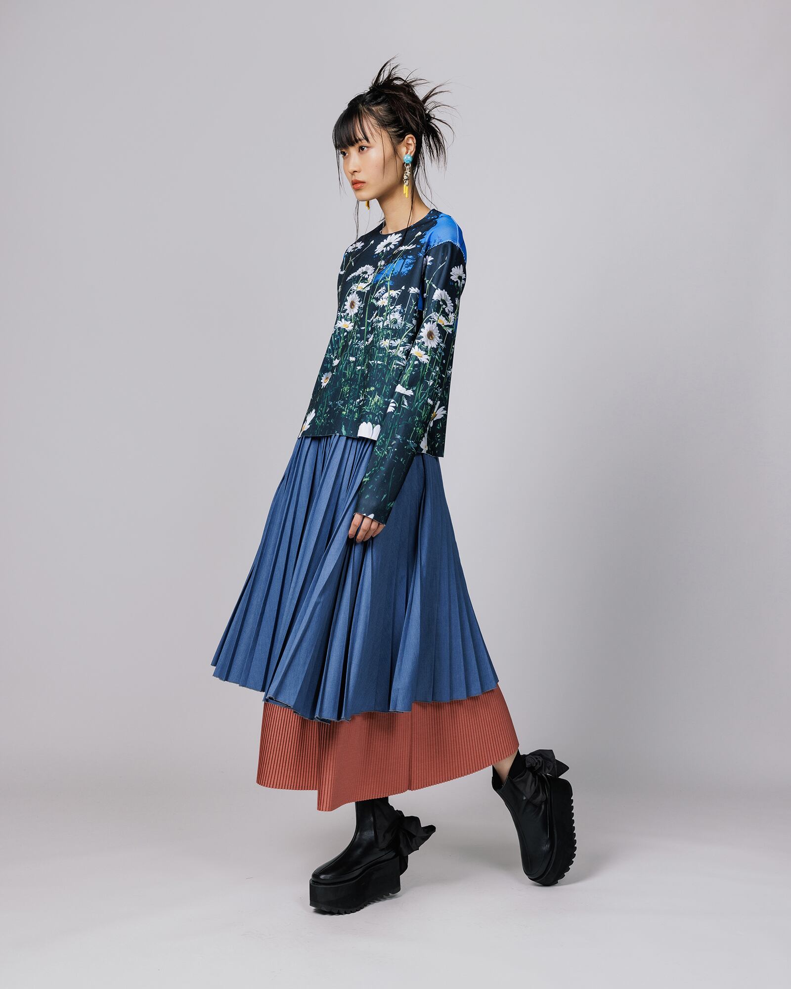 NON TOKYO ノントーキョー / PRINT RIB LONG SLEEVE C/S / FLOWER