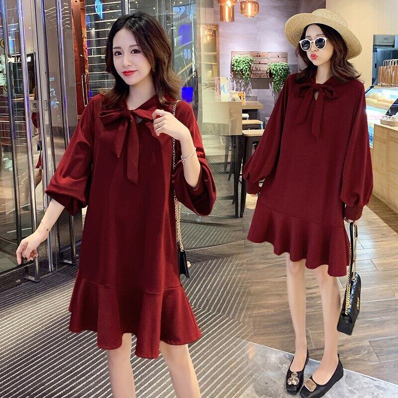 【新作】【送料無料】 9230＃マタニティ服春秋無地長袖イージーマッチングルーズスタイリッシュドレス妊婦 ロング スプリング 春物 オータム 秋物 ソリッドカラー AL expec330693010399