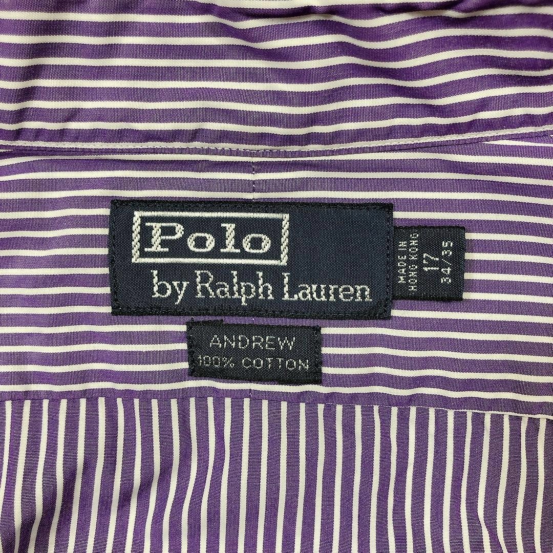 ポロバイラルフローレン 90s ストライプシャツ 紫パープル XL 刺繍 
