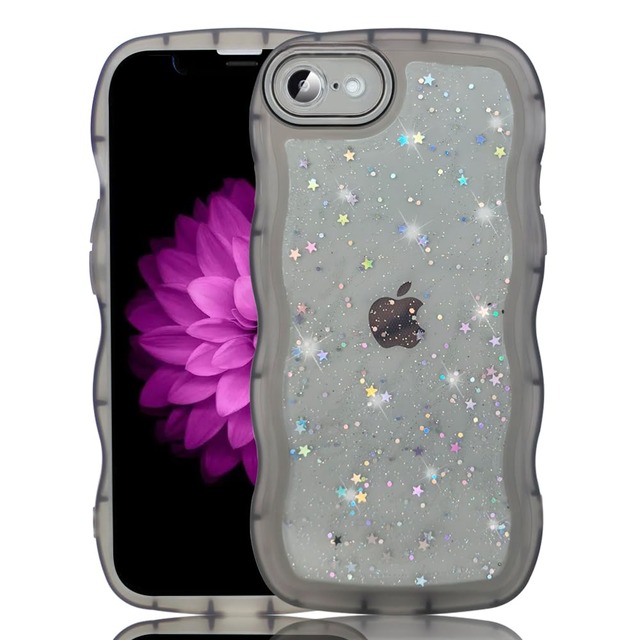 YUYIB スマホケース 対応 iPhone SE 3 iPhone SE 2 iPhone 8 iPhone 7 兼用 ケース クリア キラキラ かわいい tpuソフトケース 薄型 傷防止背面 滑り止め 指紋防止 ストラップホール付き 対応 アイホンSE3 /SE2/8/7 カバー (ブラック)