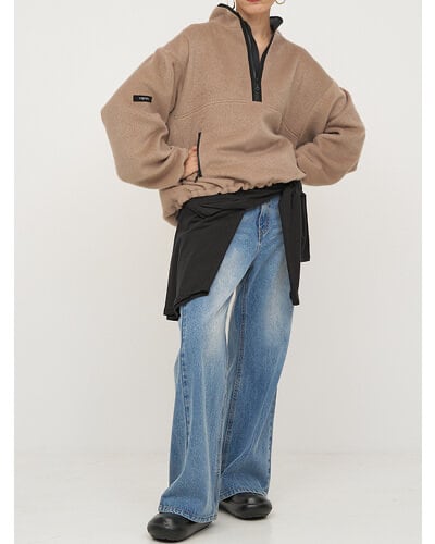 【YENN】[Y254-41126] SHAGGY HALF ZIP JK