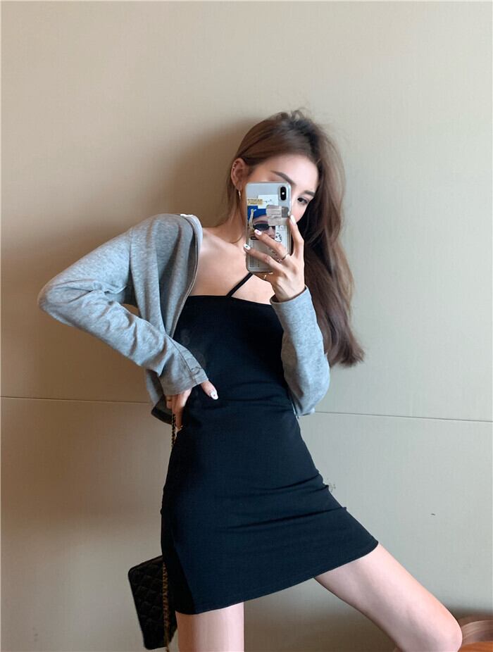 ワンショルダーチューブトップベストサスペンダードレス女性の2020年秋新しいベーススカート黒気質スカート ブラックストロベリース88024500613