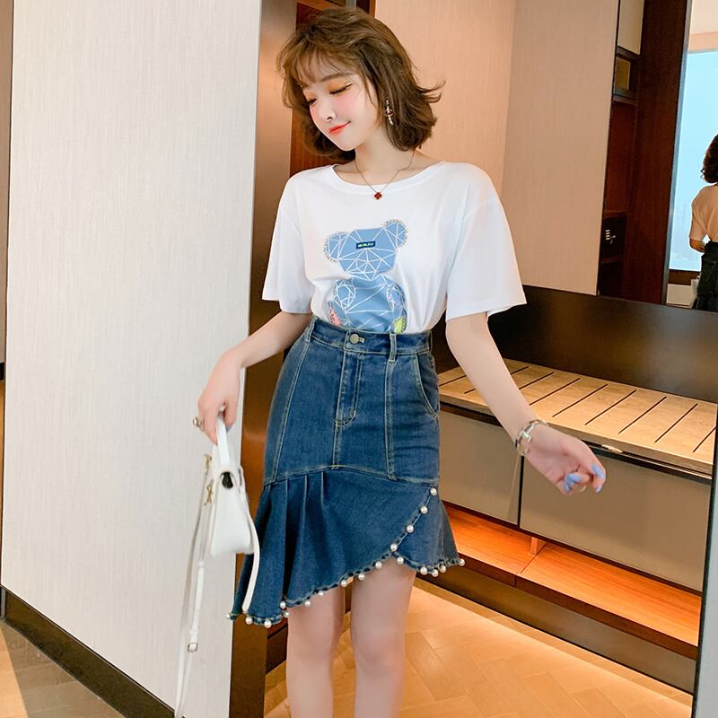 ルーズラインストーンプリント柄Tシャツ オータム 秋物 MIUCO34009132638