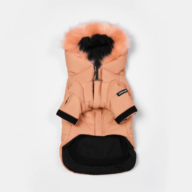 即納 FAUX FUR ZIP UP PUFFER SKI JACKET WITH HOOD（Salmon Pink SM） / OVER GLAM