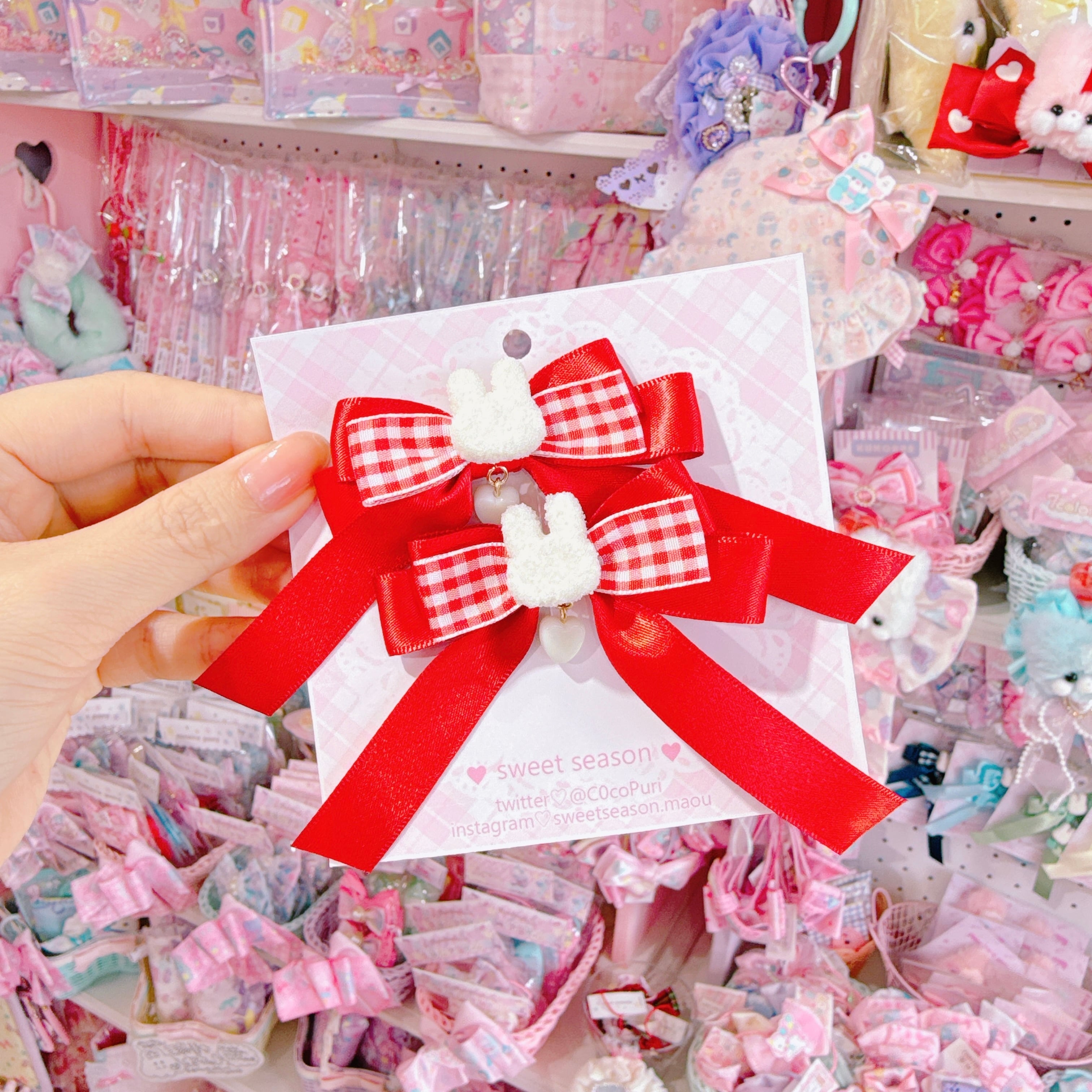 【C8】14-1うさちゃんみつあみリボンツインヘアクリップ