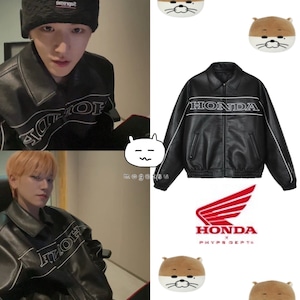 ★BOYNEXTDOOR リウ 着用!!【HONDA MOTORCYCLE】Motorcycle Piping Leather Jacket Black