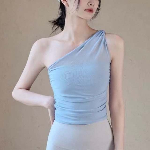 ワンショルダー ノースリーブ クロップド丈 タンクトップ　　00146