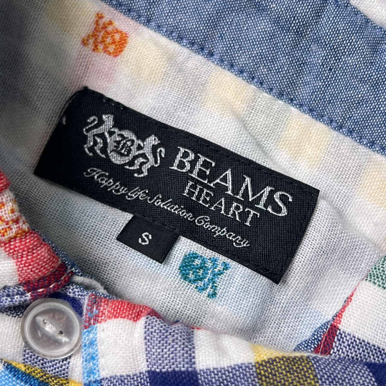 BEAMS HEART ビームスハート チェック ガーゼ風生地 BD ボタンダウン 半袖シャツ S/マルチ レディース