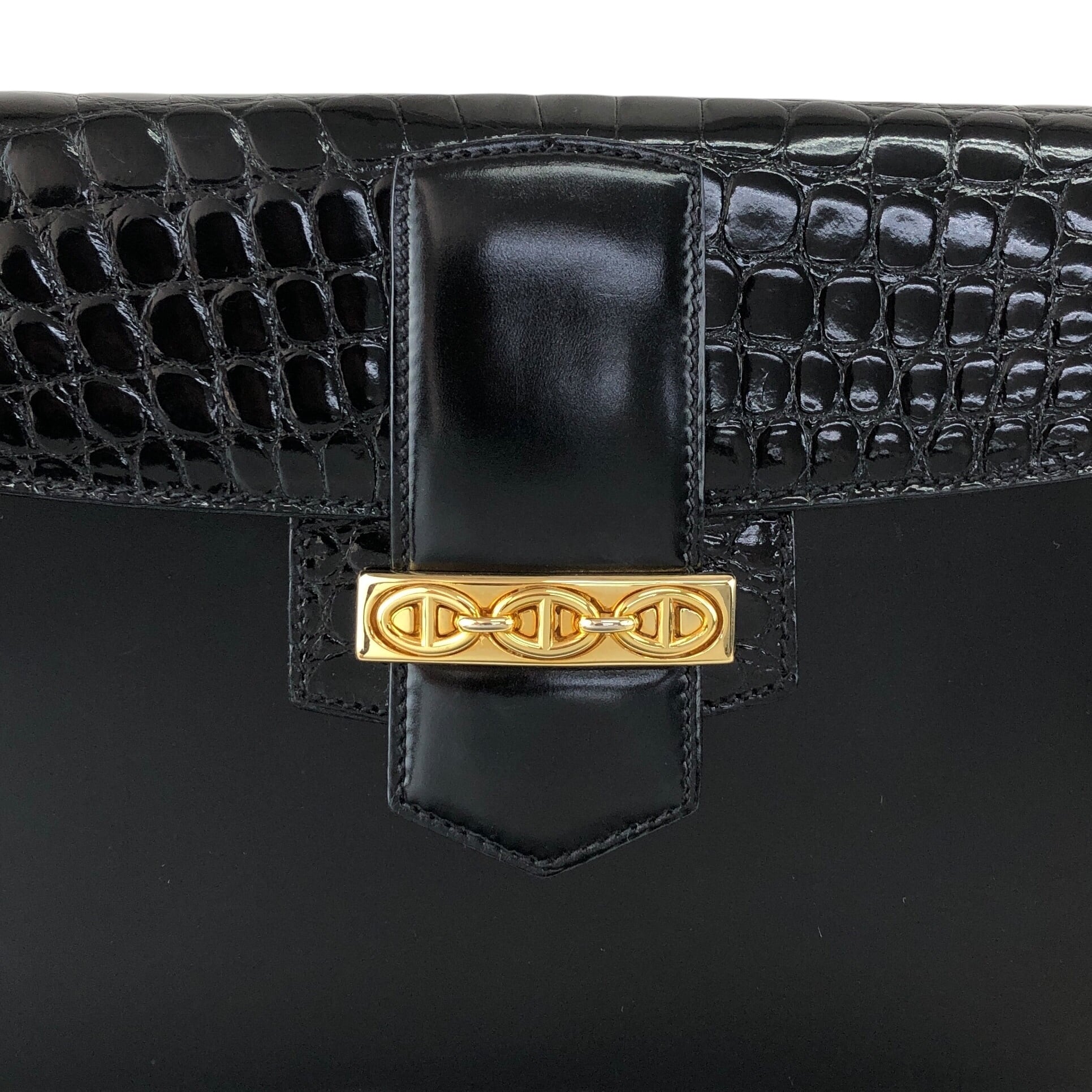 GUCCI グッチ クラッチバッグ ブラック ホースビット レザー クロコ型