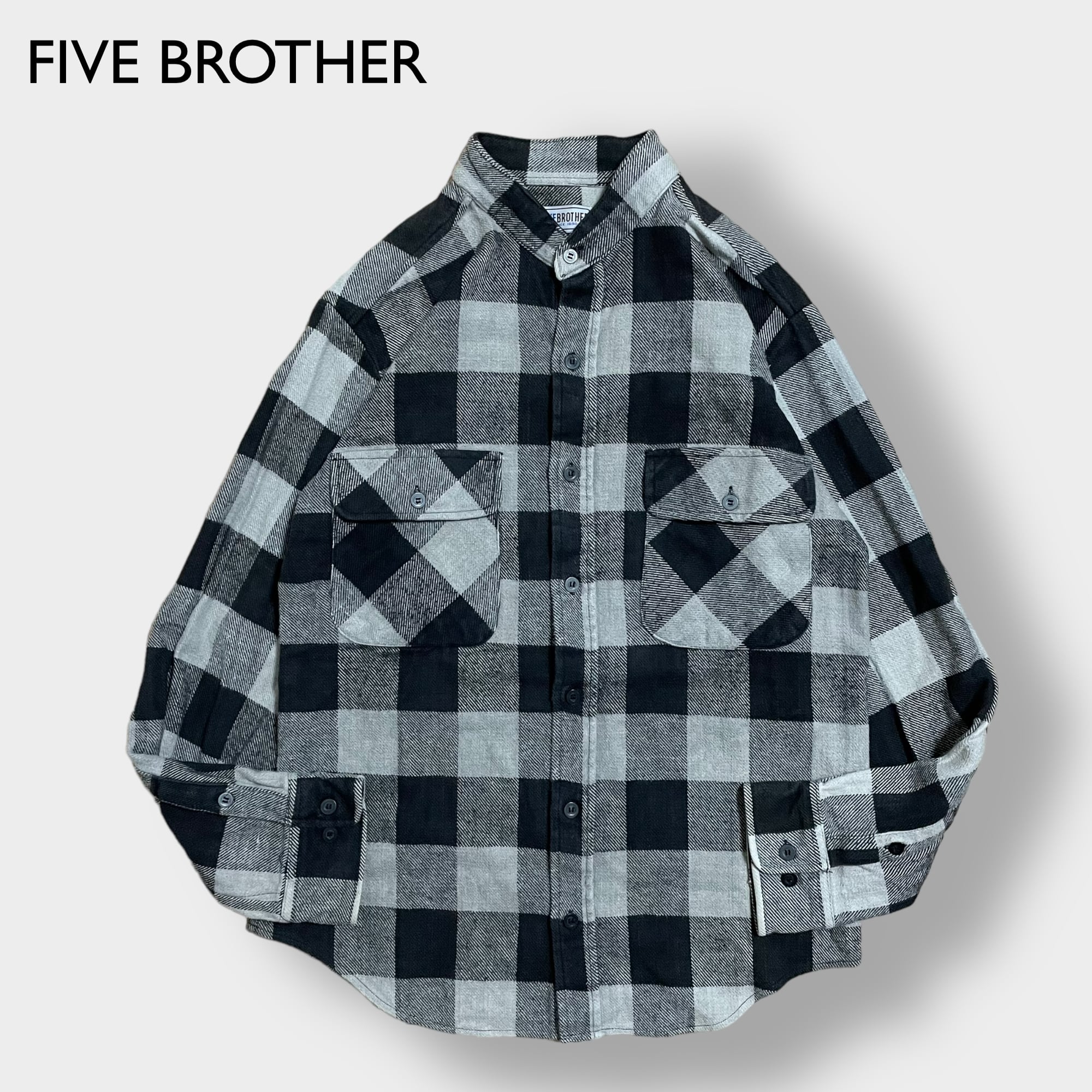 FIVE BROTHER ネルシャツ ヘビーネル ノーカラー バンドカラー