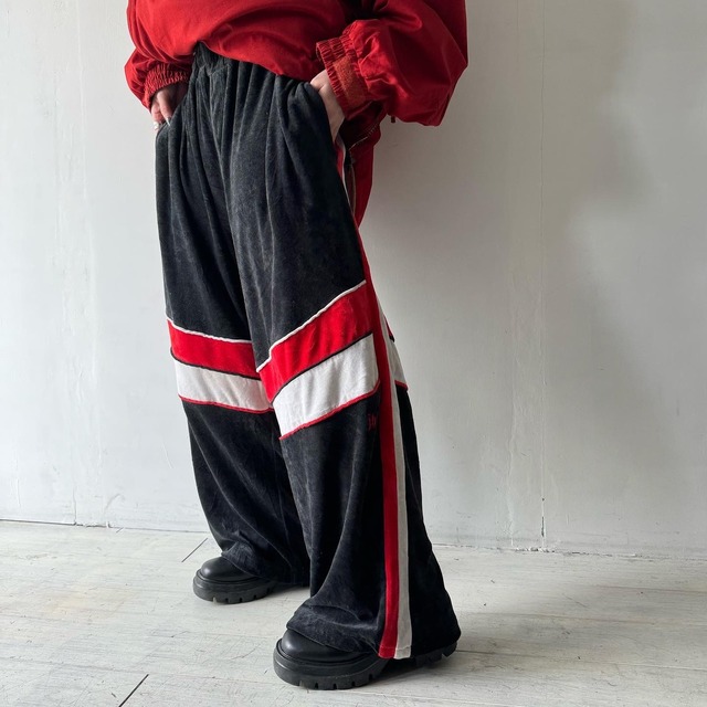 3tone design wide velours pants