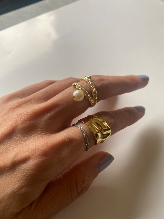 揺れる真珠　イヤーカフとリング兼用2way