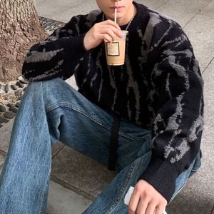 ストリートカラーコントラストルーズニット　1076