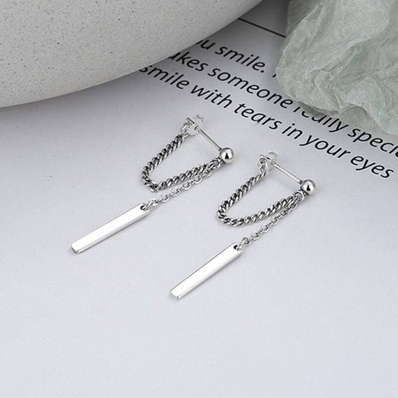 ピアス シルバー925ピアス アクセサリー 長方形 ダブルチェーンピアス