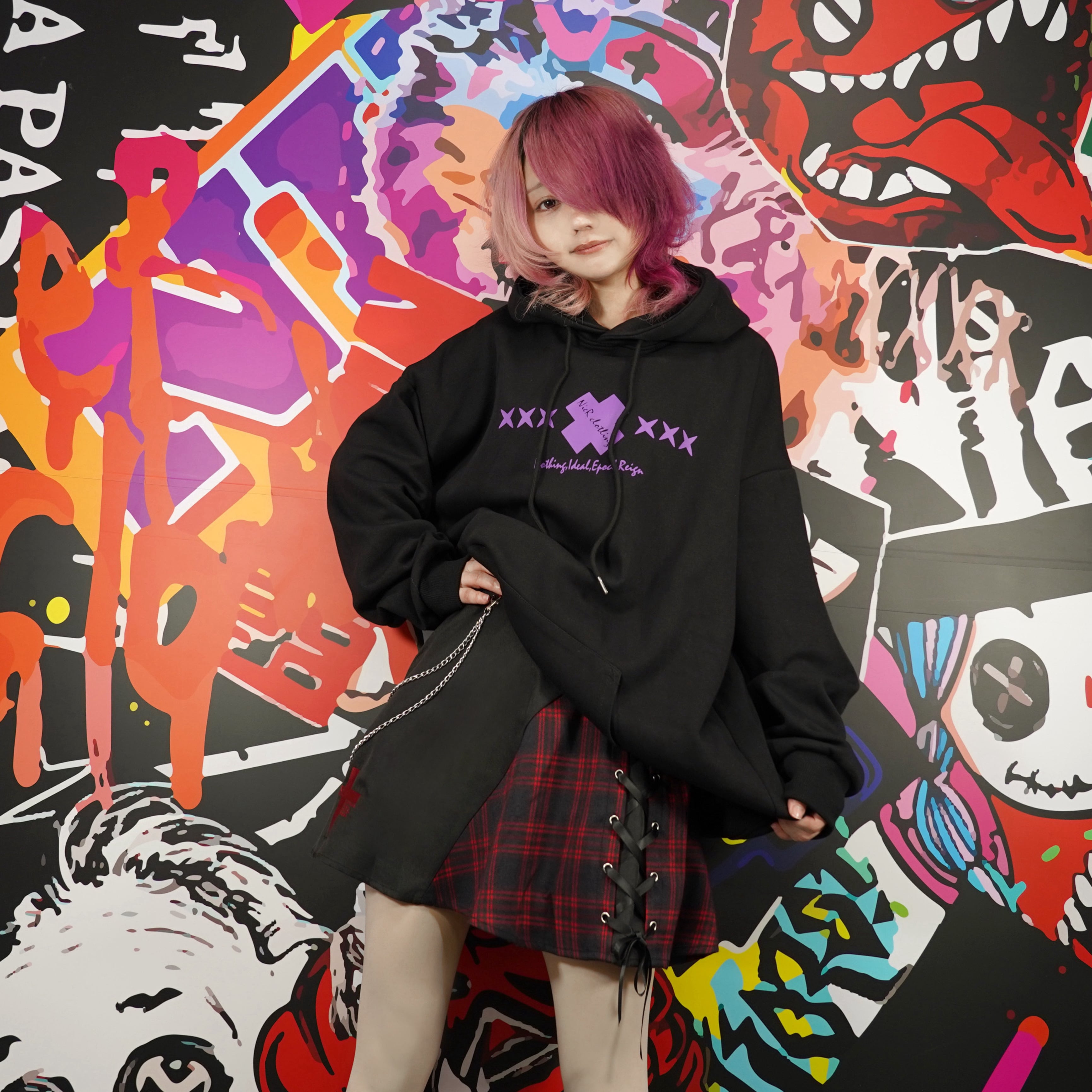 GOTHIC RED CHECKインパン付きスカート【取り外し可能チェーン付き