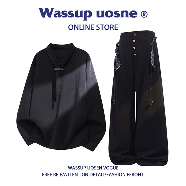 【WSシリーズ】★トップス★ ユニセックス 2color スウェット 黒 灰 デザイン性有り 長袖