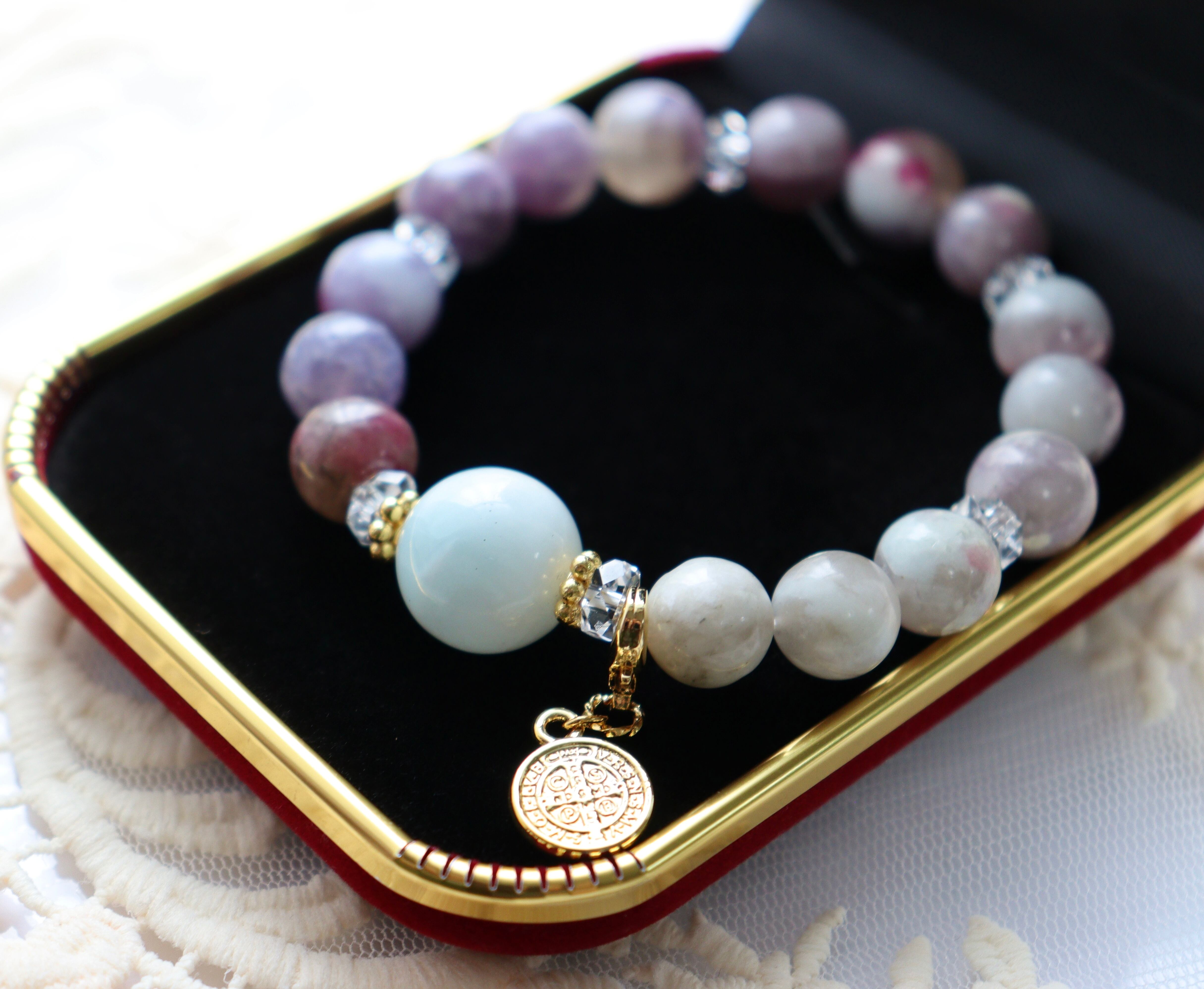 パープルカラー⟡アンダラクリスタルのワイヤージュエリーブレスレット⟡