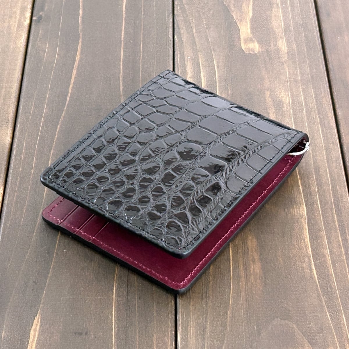 クロコダイル マネークリップ ブラック × ワイン | CUERO DELICADO