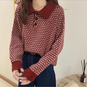 ニット ポロシャツ トップス ニットソー 袖あり 長袖 襟付き ストレート Iライン 切り替えデザイン 編み込み 伸縮性 ニット かわいい 大人可愛い 大人 おしゃれ お洒落 レトロ 大人可愛い 大人女子 こなれ感 マニッシュ ラブリー キュート ガーリー 存在感 とろみ感 抜け感 花柄 小花柄 フラワー 秋 冬 10代 20代 30代 40代 レディース 女性用 ママ 学生 通学 デート お出かけ 公園デビュー 女子会 休日 旅行 着回し 普段使い モテ フリーサイズ ブラック グリーン バーガンディ