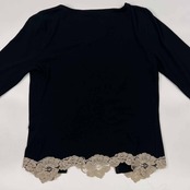 イタリア製 ANNA BASSANI アンナ バッサーニ レース デザイン レーヨン ニット 七分袖 カーディガン 42/ブラック レディース