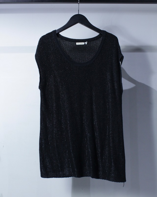 【Caka BLACK】Minimal Black Glitter Knit Vintage Loose Vest