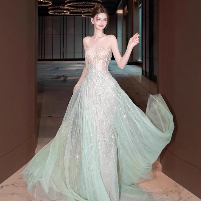 ロングドレス キャバドレス パーティードレス ストラップレス 上品 マーメイド風 スパンコール 誕生日 パーティー JC2-JZ239