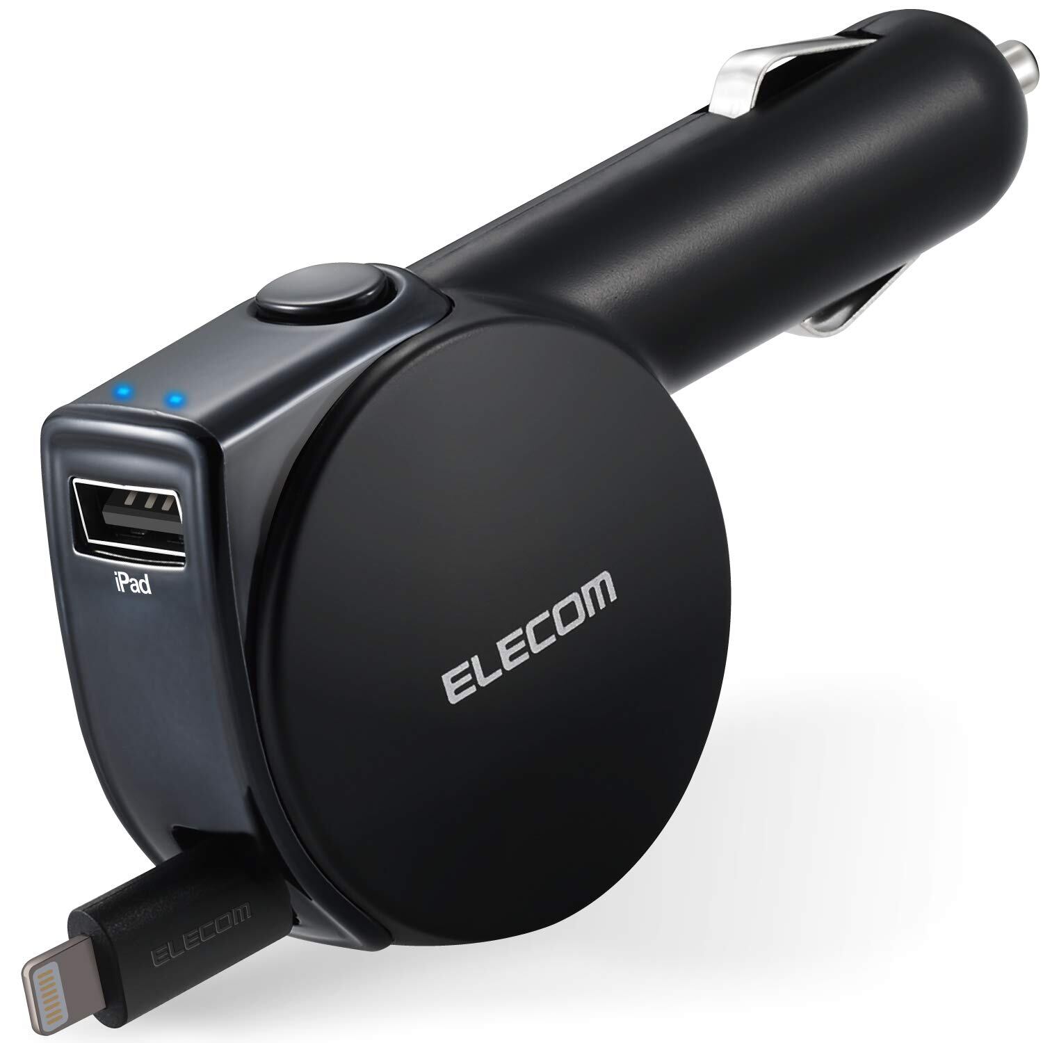 【特価処分】エレコム カーチャージャー シガーソケット 24W Lightningケーブル一体 ライトニング 90cm USB-A ×1 ブラック MPA-CCL04BK