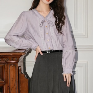 レースラインフリルVネックリボンブラス ・72939 レースラインフリルVネックリボンブラス ・72939