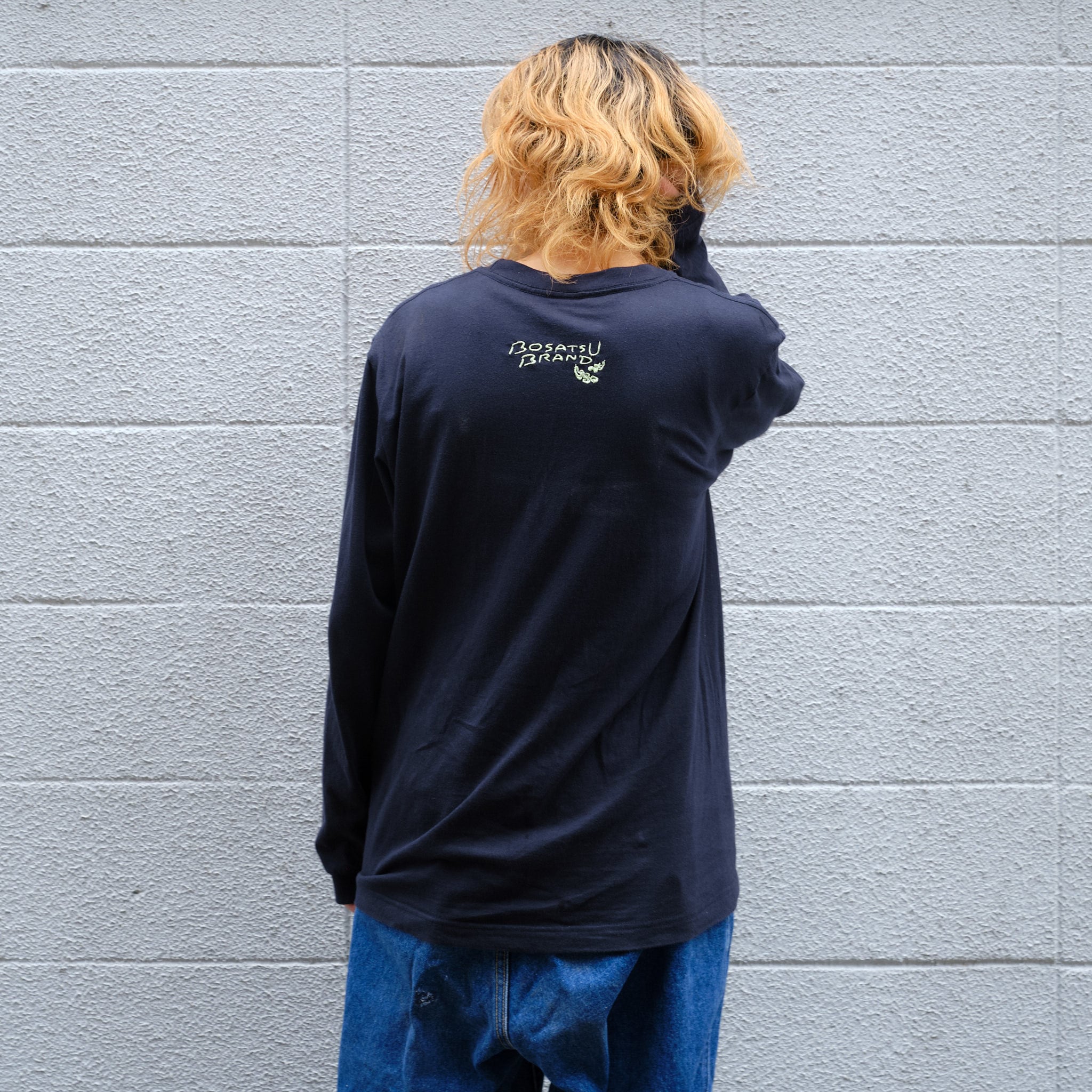 MASSES 長袖カットソー ネイビー　人気即完品　短期出品 金剛力士像 仏像 ロングスリーブ Tシャツ (刺繍) ネイビー 5.6oz