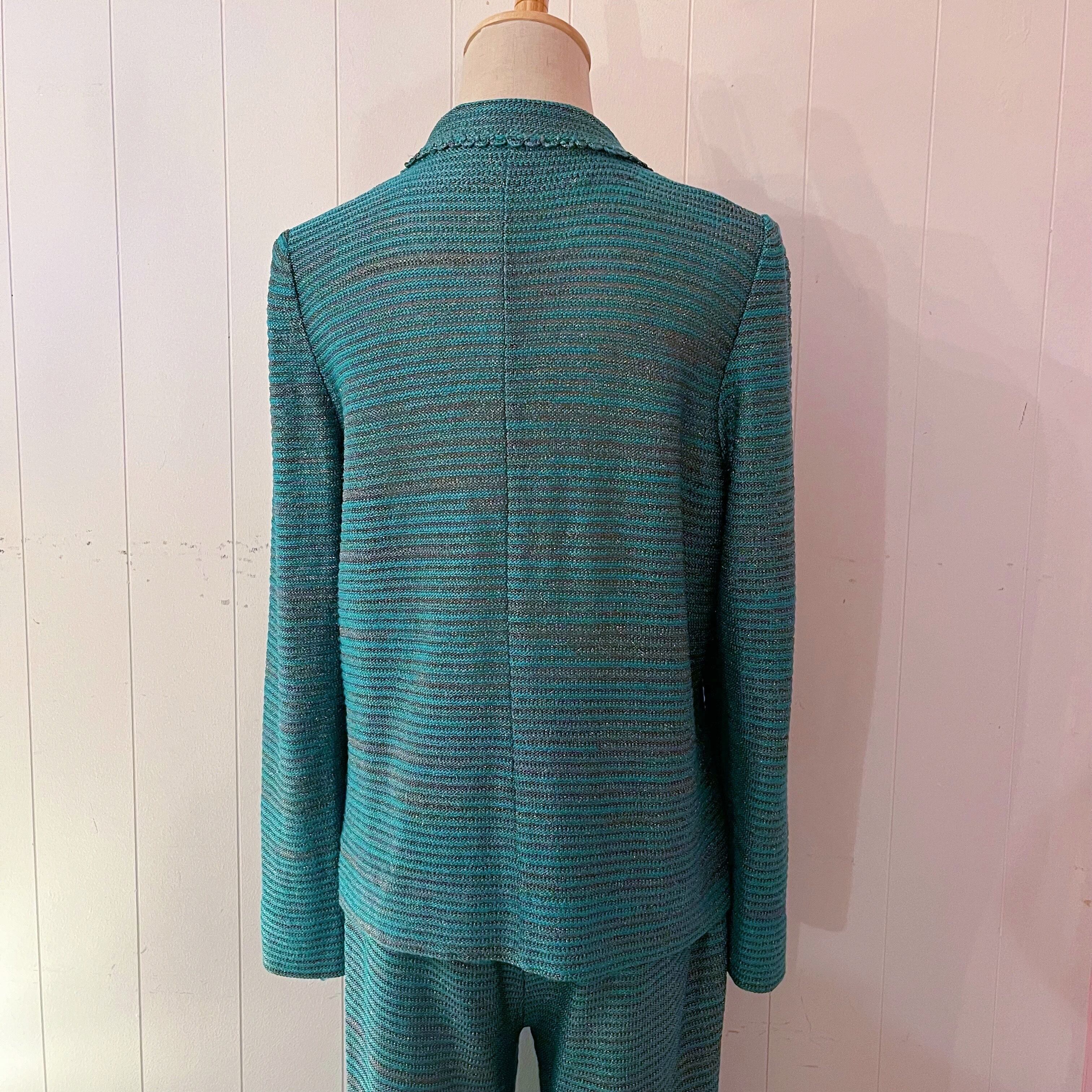 green lame knit set up