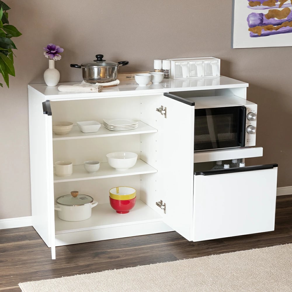 キッチンカウンター 完成品 食器棚 モダン 幅120cm セラミック調