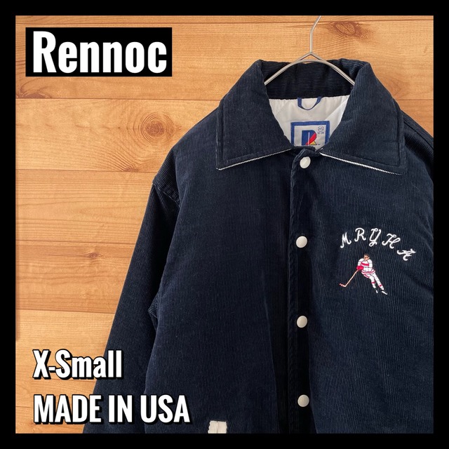 【Rennoc】USA製 レノック コーデュロイ スタジャン アイスホッケー アワードジャケット ワンポイント 刺繍ロゴ アメリカ古着
