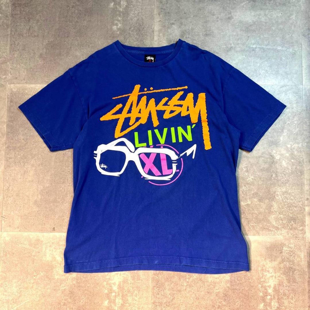 00s ステューシー Livin'XL 半袖Tシャツ L ブルー Stussy ストリート