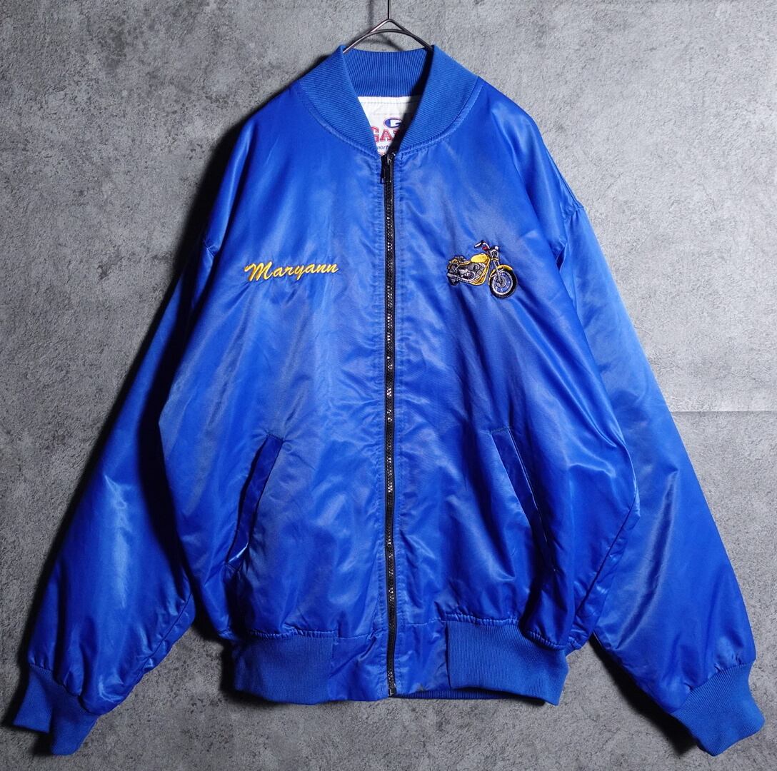 Blue embroidered nylon stadium jumper