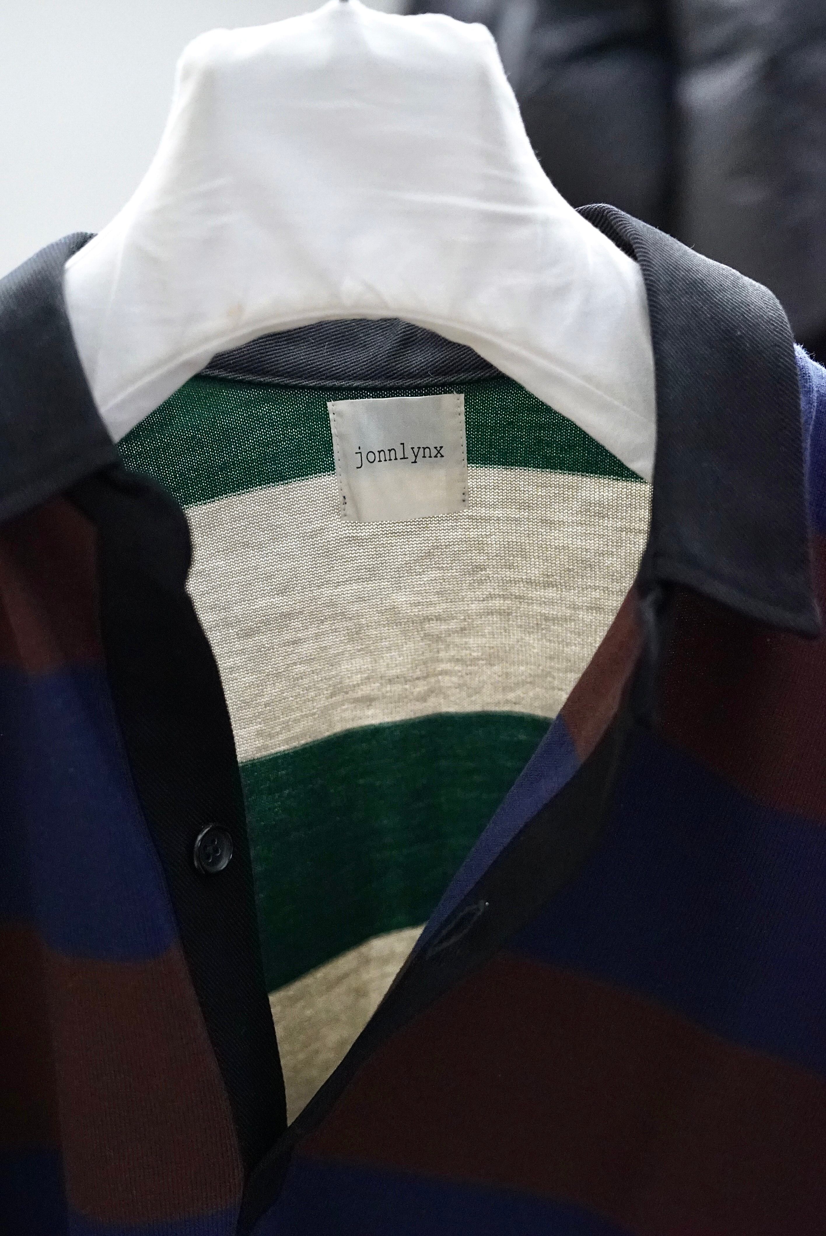 jonnlynx / border rugger shirt (navy×brown mix , green×gray mix