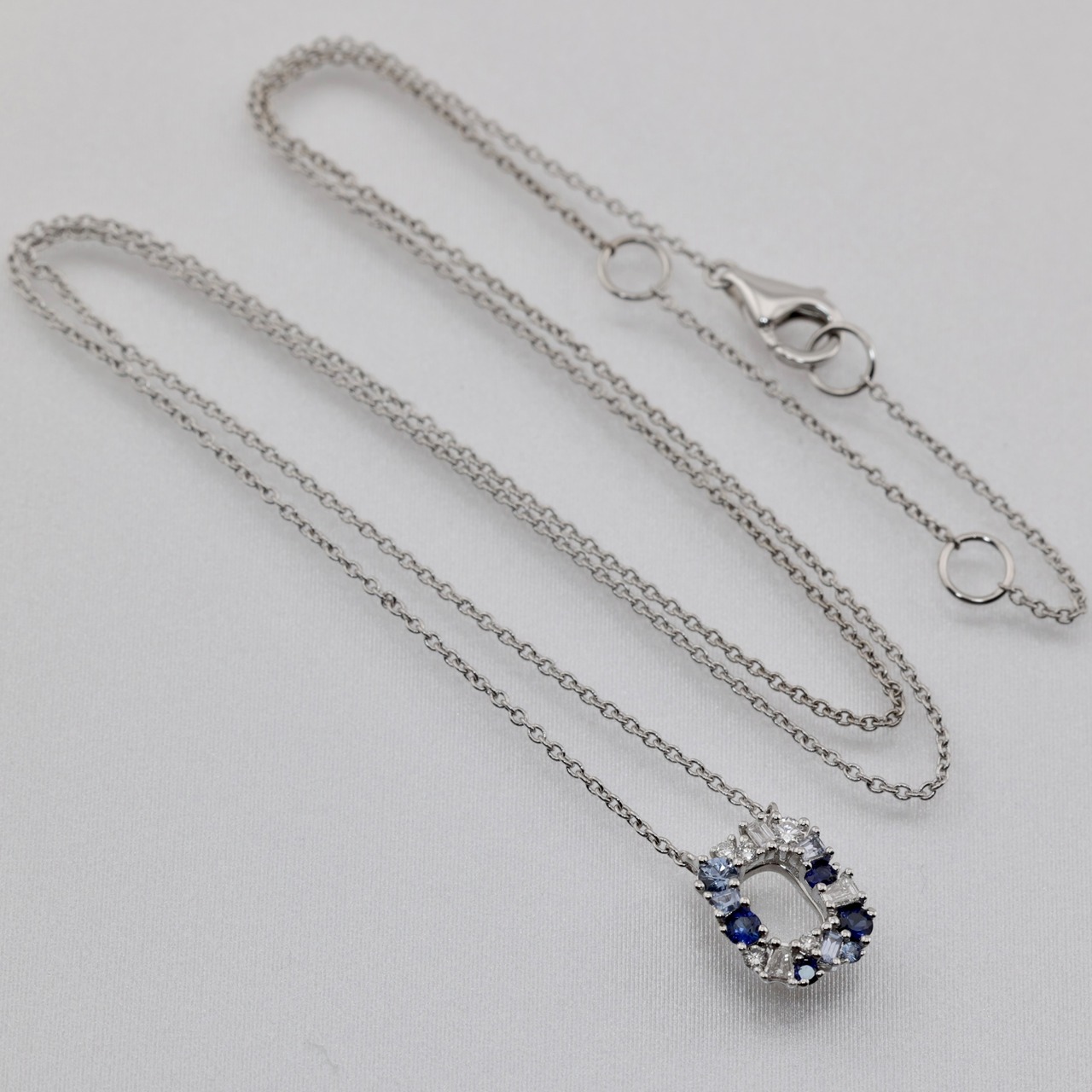 K18 WG サファイア ダイヤモンド ネックレス バゲット バケット 