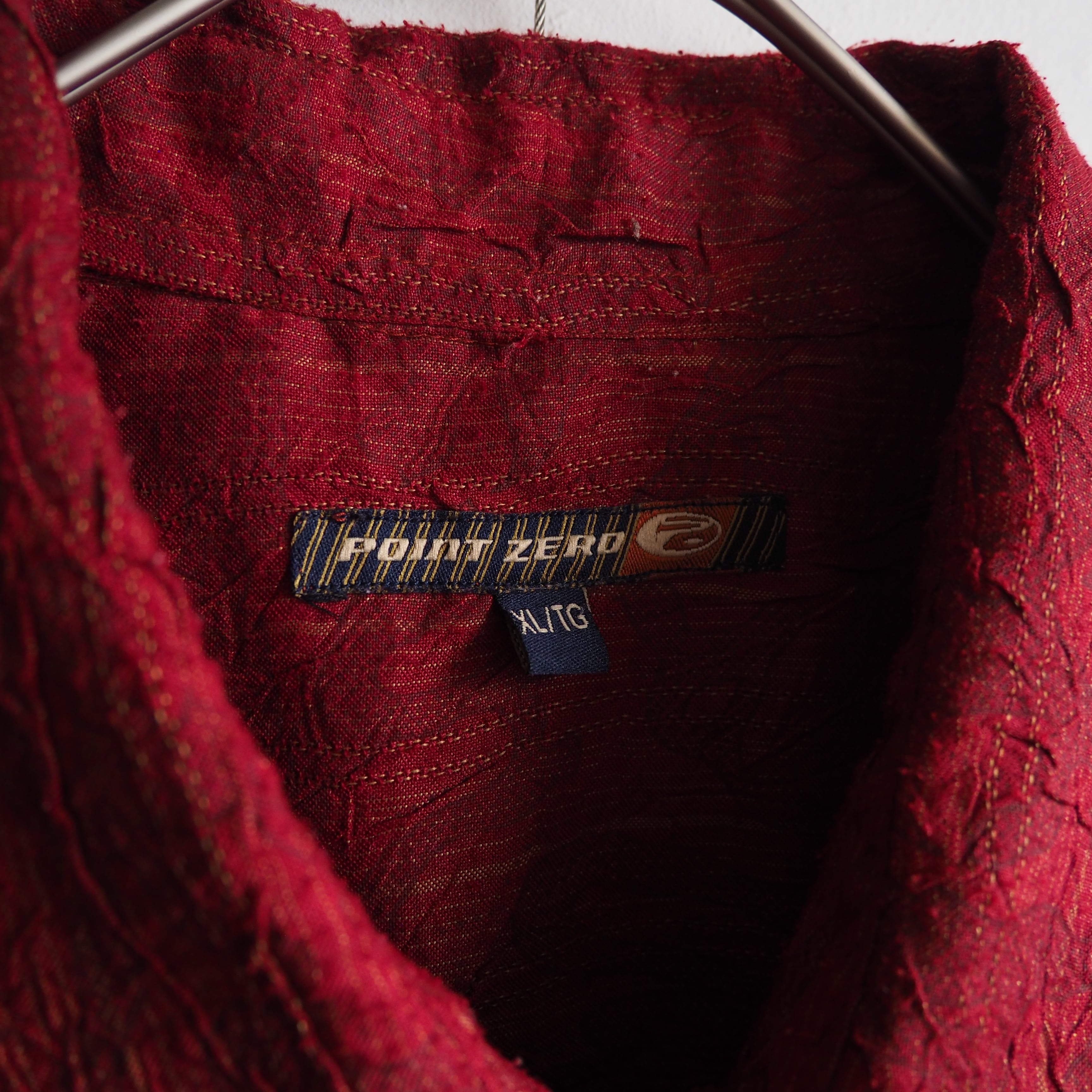 Beautiful Dark red × Tribal art embroidery vintage loose S/S shirt