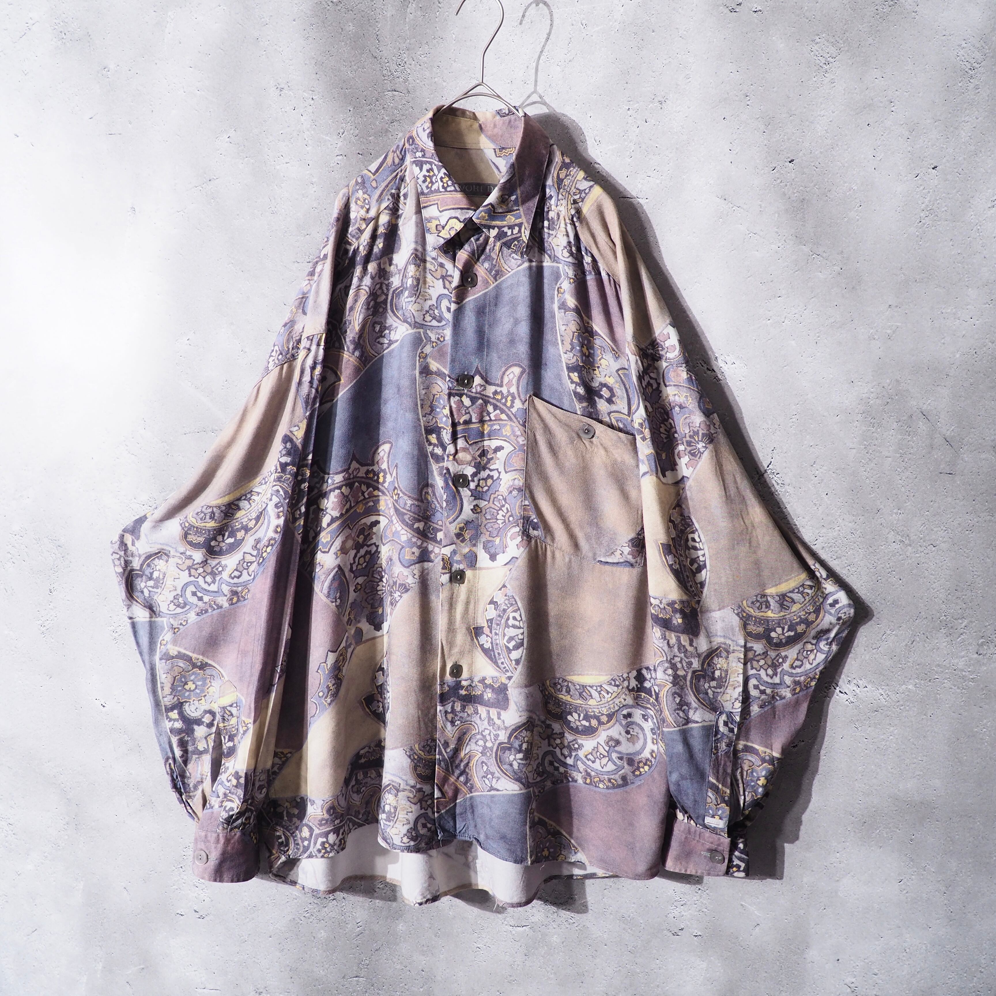 1990s Beautiful ethnic Flower pattern vintage Drape loose shirt
