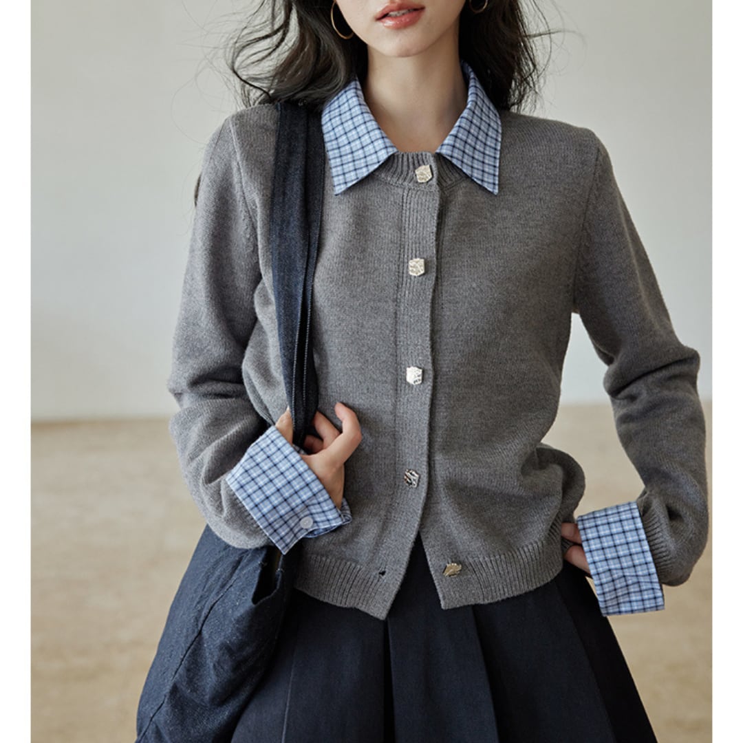 high end gray knit cardigan