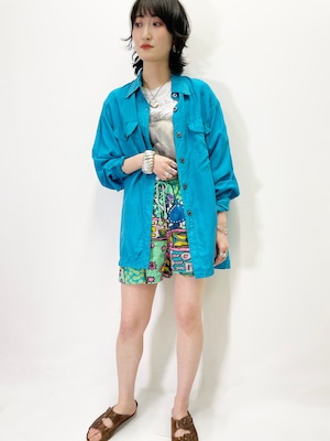 Vintage Turquoise Blue Silk Shirt